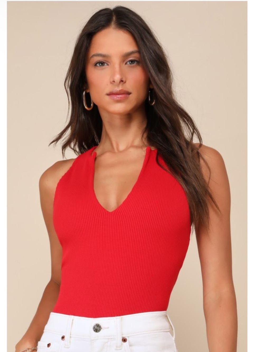 Lulus Red Ribbed Notched Endeavor Tank